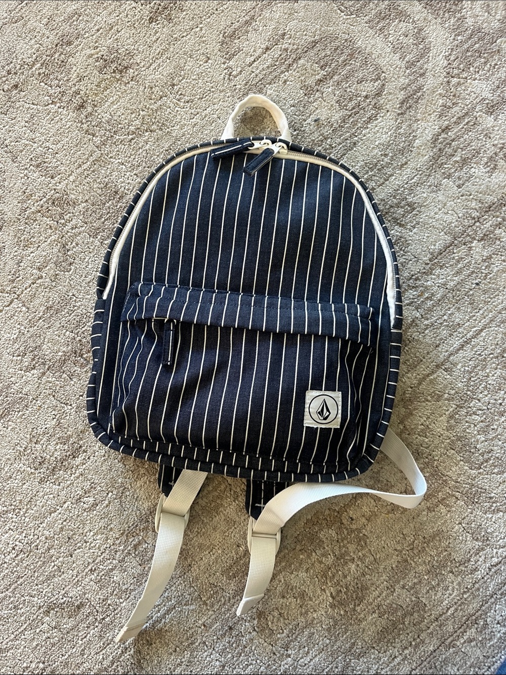 Volcom Navy Pinstripe Mini Backpack with Cream Accents